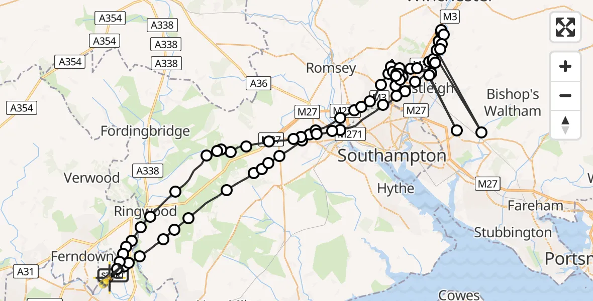 Flight path map showing Police Helicopter route from Bournemouth Airport to Bournemouth Airport