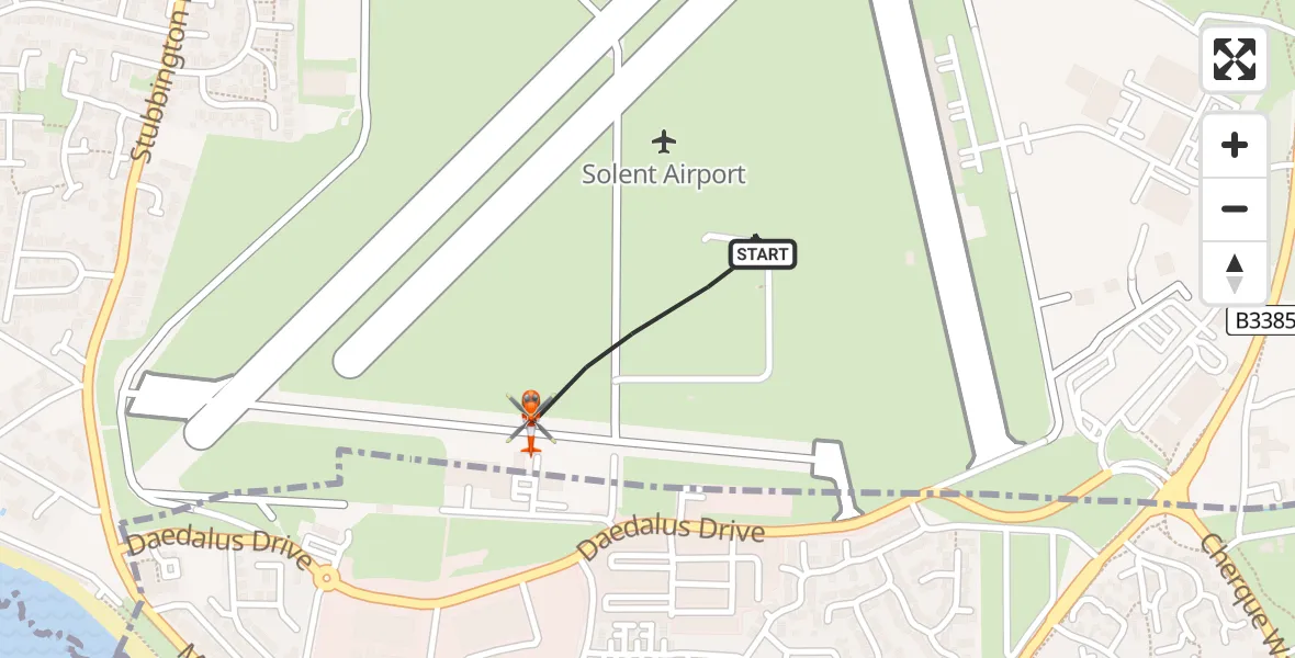 Flight path map showing Coastguard Helicopter route from Solent Airport to Solent Airport