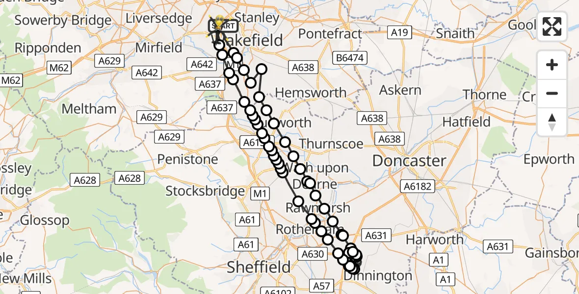 Flight path map showing Police Helicopter route from Ossett to Ossett