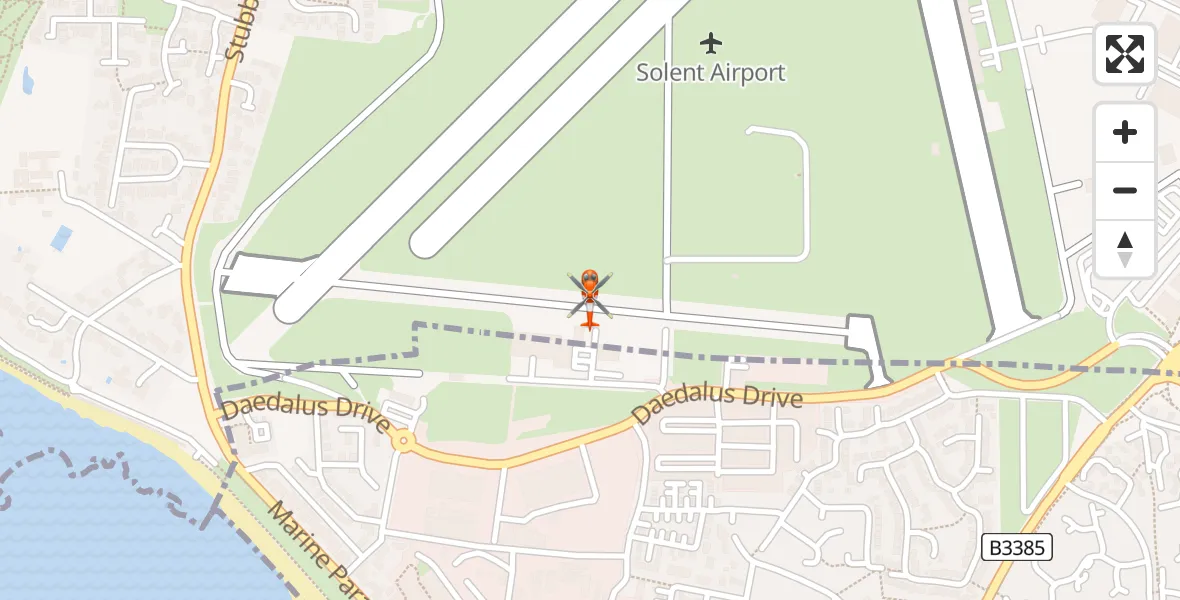 Flight path map showing Coastguard Helicopter route from Solent Airport to Solent Airport