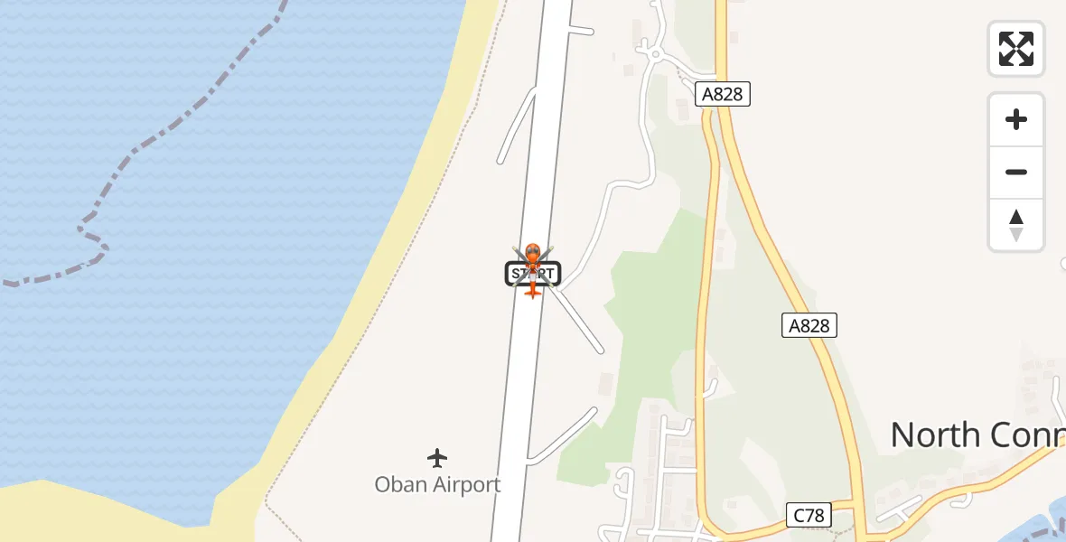 Flight path map showing Coastguard Helicopter route from Oban Airport to Oban Airport