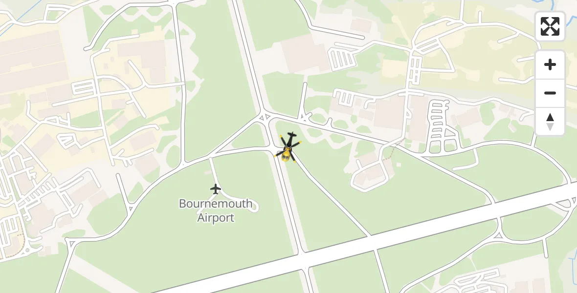 Flight path map showing Police Helicopter route from Bournemouth Airport to Bournemouth Airport
