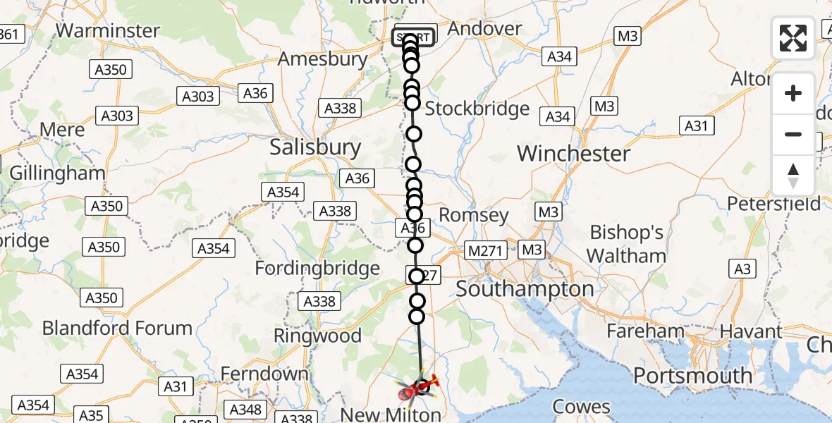 Routekaart van de vlucht: Air Ambulance Helicopter to Sway, Back Lane