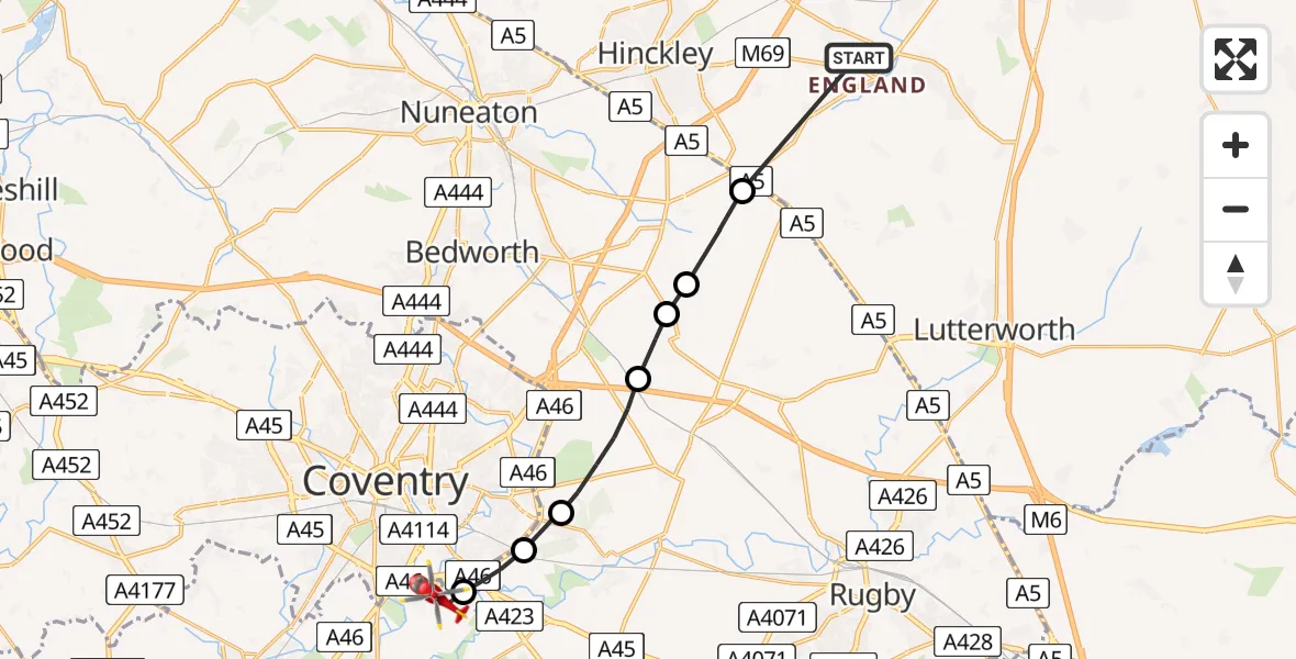Routekaart van de vlucht: Air Ambulance Helicopter to Coventry Airport