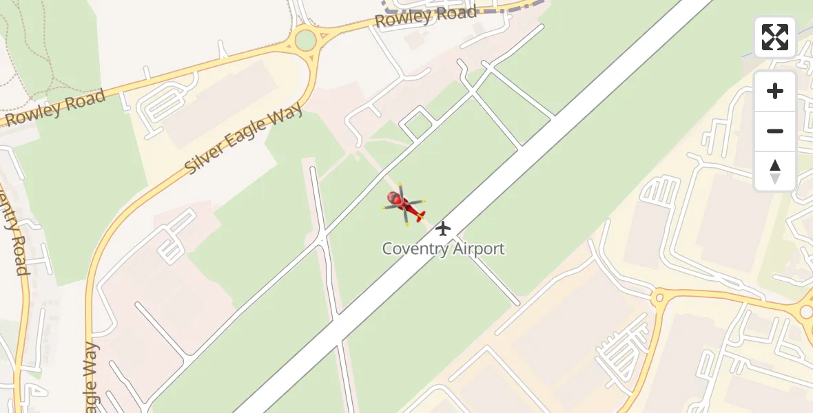 Flight path map showing Air Ambulance Helicopter route from Coventry Airport to Coventry Airport