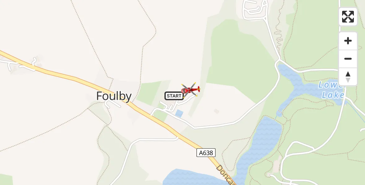 Flight path map showing Air Ambulance Helicopter route from YAA Nostell Helicopter Port to YAA Nostell Helicopter Port