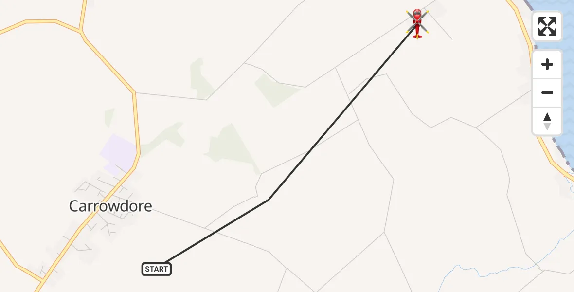 Flight path map showing Air Ambulance Helicopter route from Carrowdore to Bangor