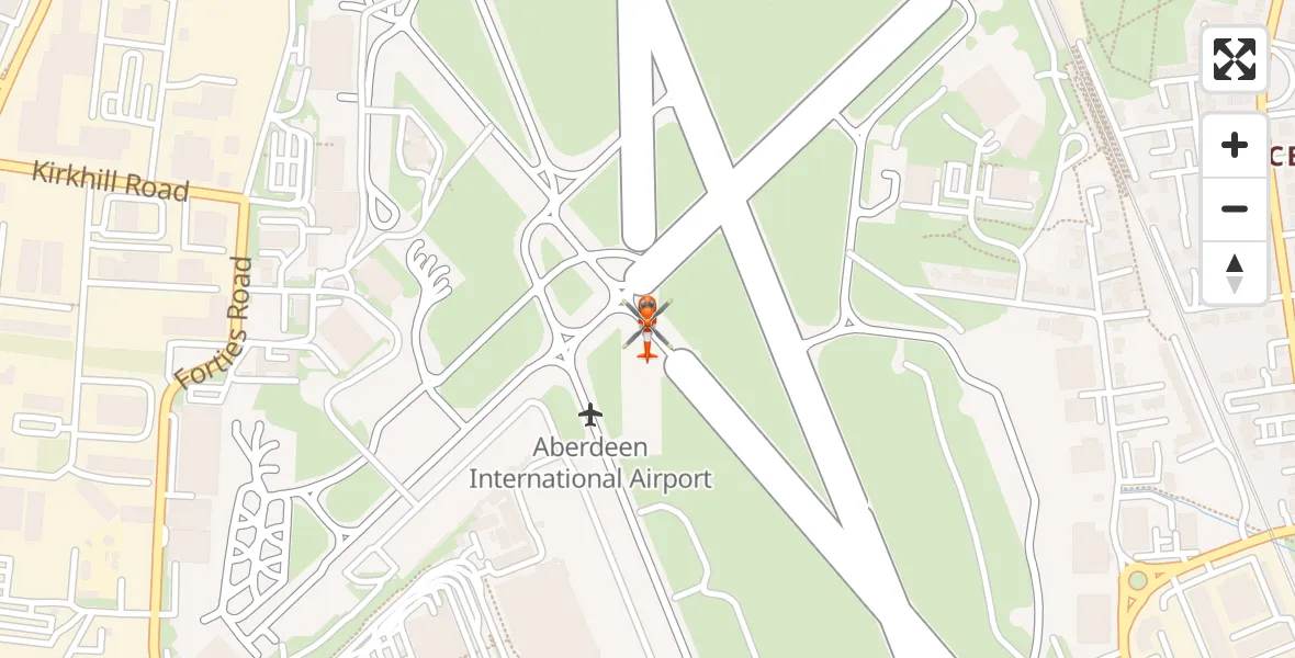 Flight path map showing Coastguard Helicopter route from Aberdeen International Airport to Aberdeen International Airport