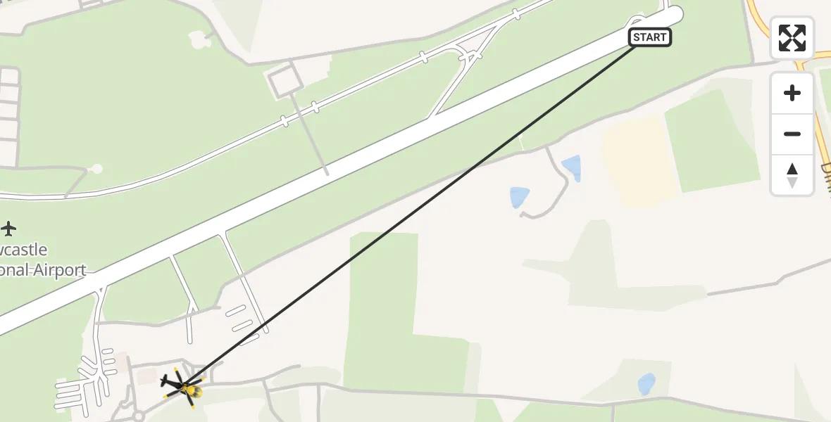 Flight path map showing Police Helicopter route from Newcastle International Airport to Newcastle International Airport