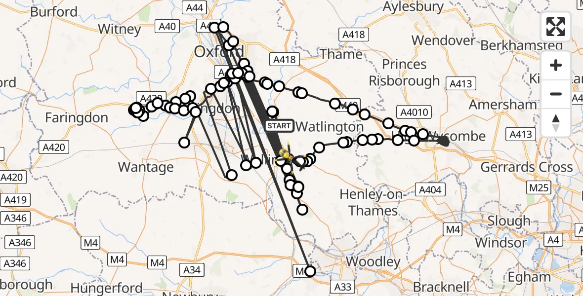 Flight path map showing Police Helicopter route from Newington to Crowmarsh Gifford