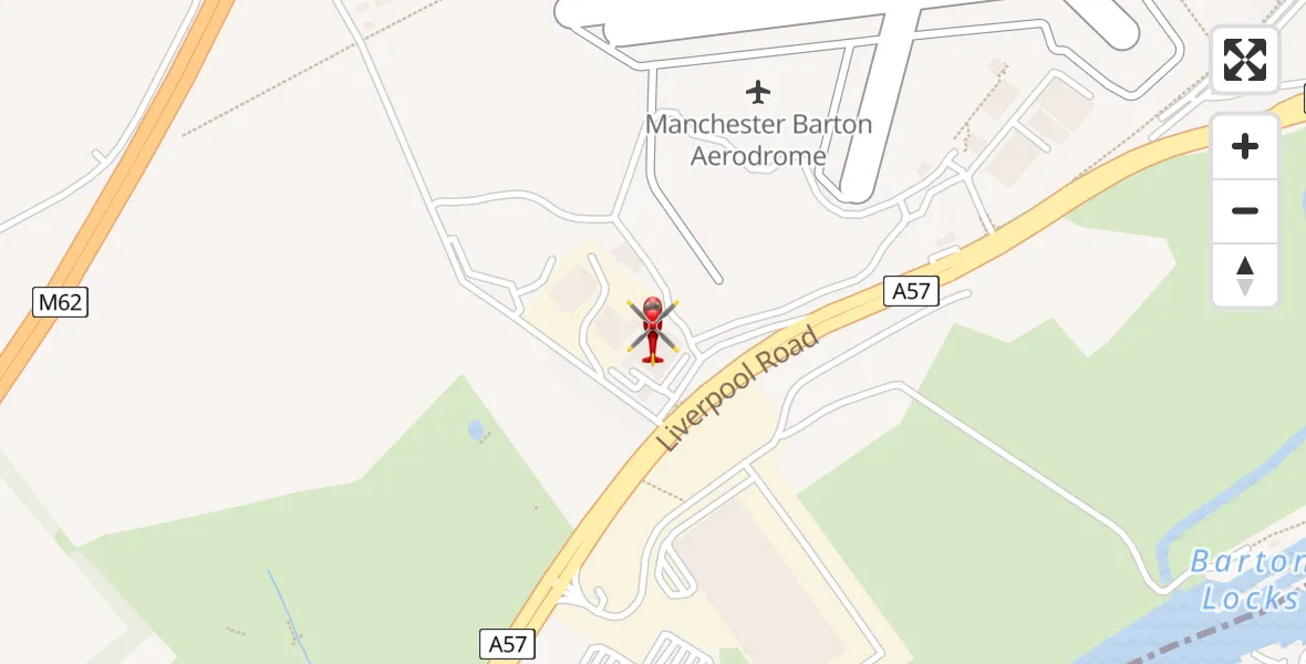 Flight path map showing Air Ambulance Helicopter route from Manchester Barton Aerodrome to Manchester Barton Aerodrome