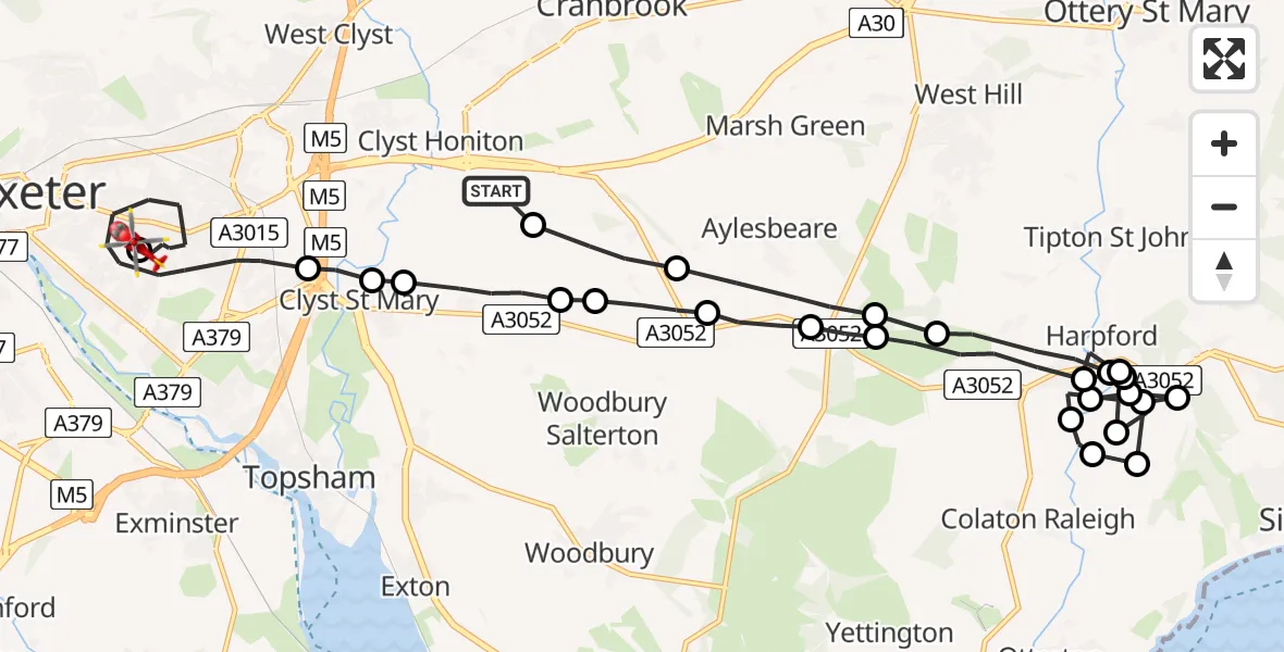 Routekaart van de vlucht: Air Ambulance Helicopter to Royal Devon & Exeter Hospital