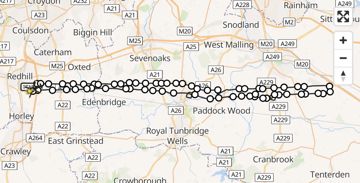Flight path map showing Police Helicopter route from South Nutfield to South Nutfield