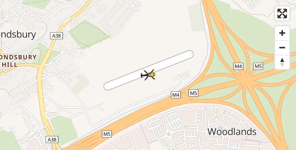 Routekaart van de vlucht: Police Helicopter to Almondsbury Helicopter Base