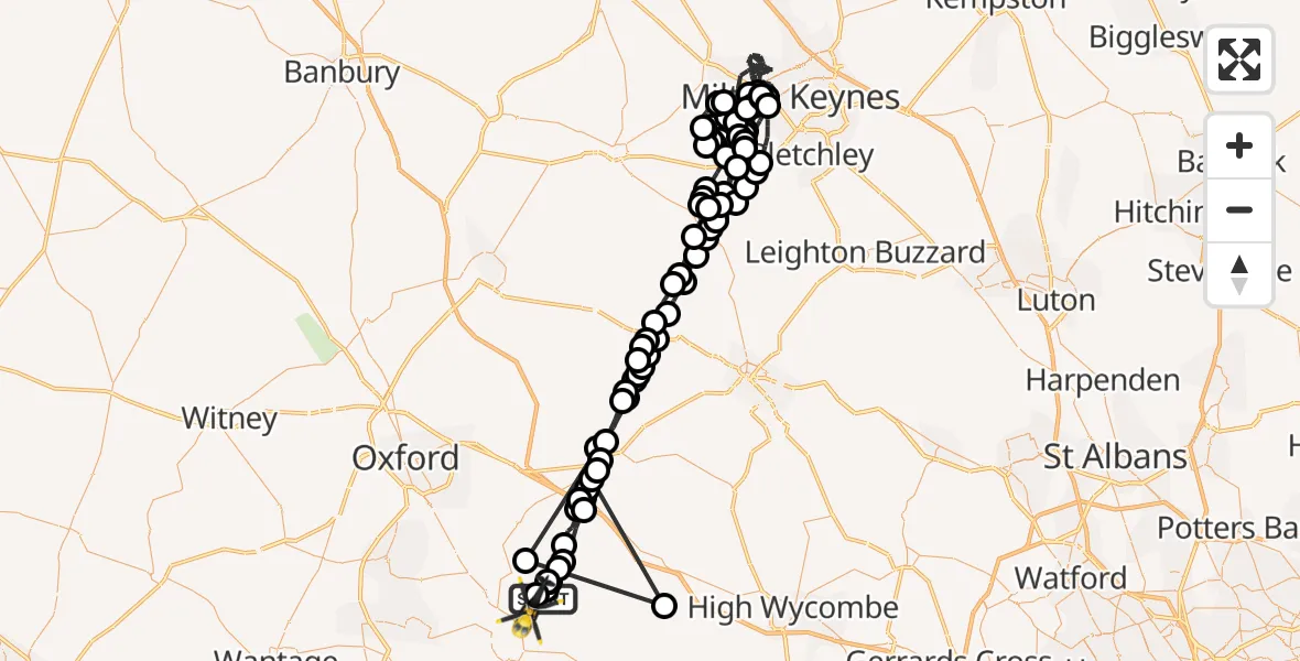 Flight path map showing Police Helicopter route from Ewelme to Ewelme