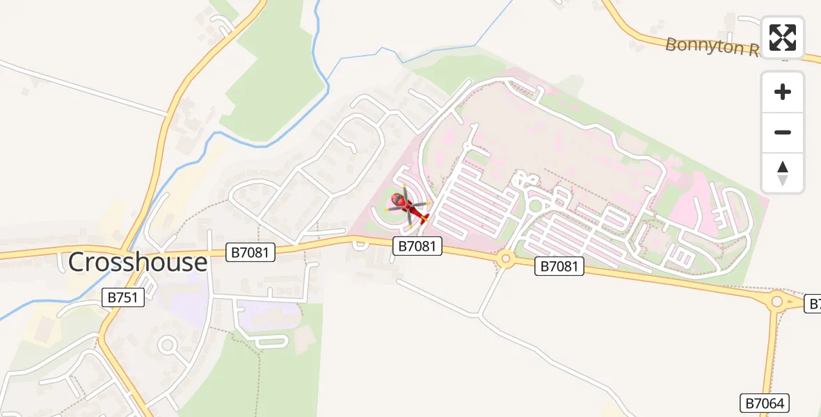 Flight path map showing Air Ambulance Helicopter route from Crosshouse University Hospital to Crosshouse University Hospital