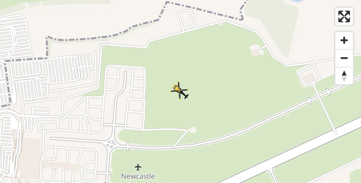 Flight path map showing Police Helicopter route from Newcastle International Airport to Newcastle International Airport