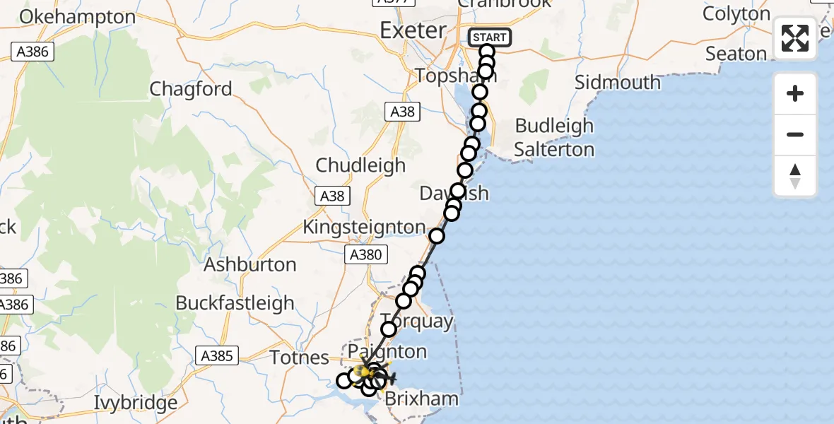 Flight path map showing Police Helicopter route from Clyst Honiton to Paignton