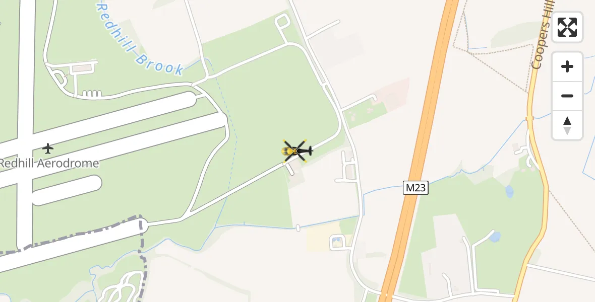 Flight path map showing Police Helicopter route from Redhill Aerodrome to Redhill Aerodrome