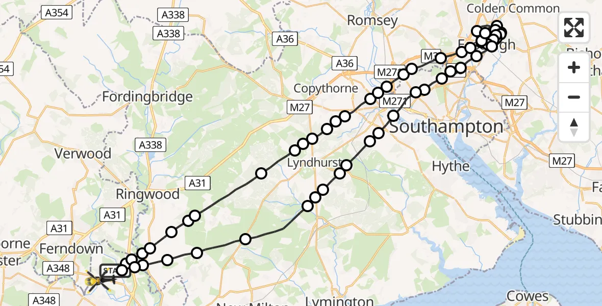 Flight path map showing Police Helicopter route from Bournemouth Airport to Bournemouth Airport