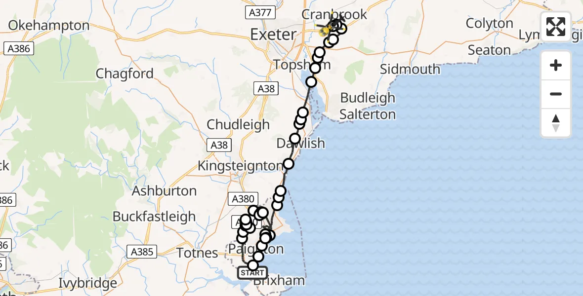 Flight path map showing Police Helicopter route from Galmpton to Exeter International Airport