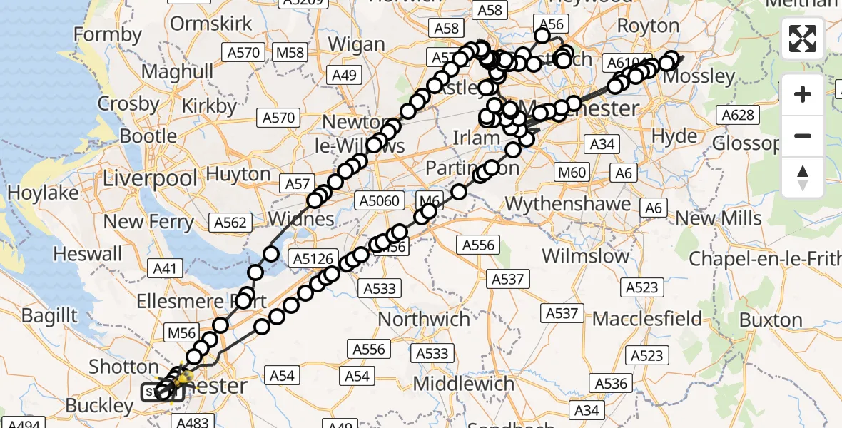 Routekaart van de vlucht: Police Helicopter to Thornleigh Park Farm, Ferry Lane