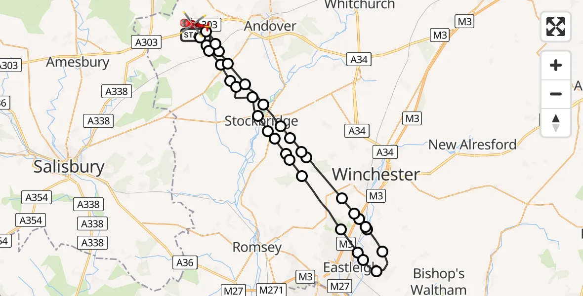 Routekaart van de vlucht: Air Ambulance Helicopter to Thruxton Aerodrome