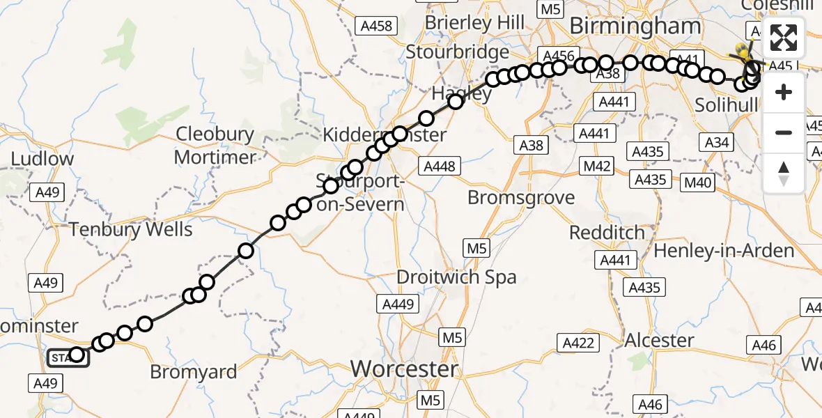 Routekaart van de vlucht: Police Helicopter to Birmingham Airport
