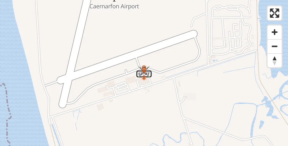 Flight path map showing Coastguard Helicopter route from Caernarfon Airport to Caernarfon Airport