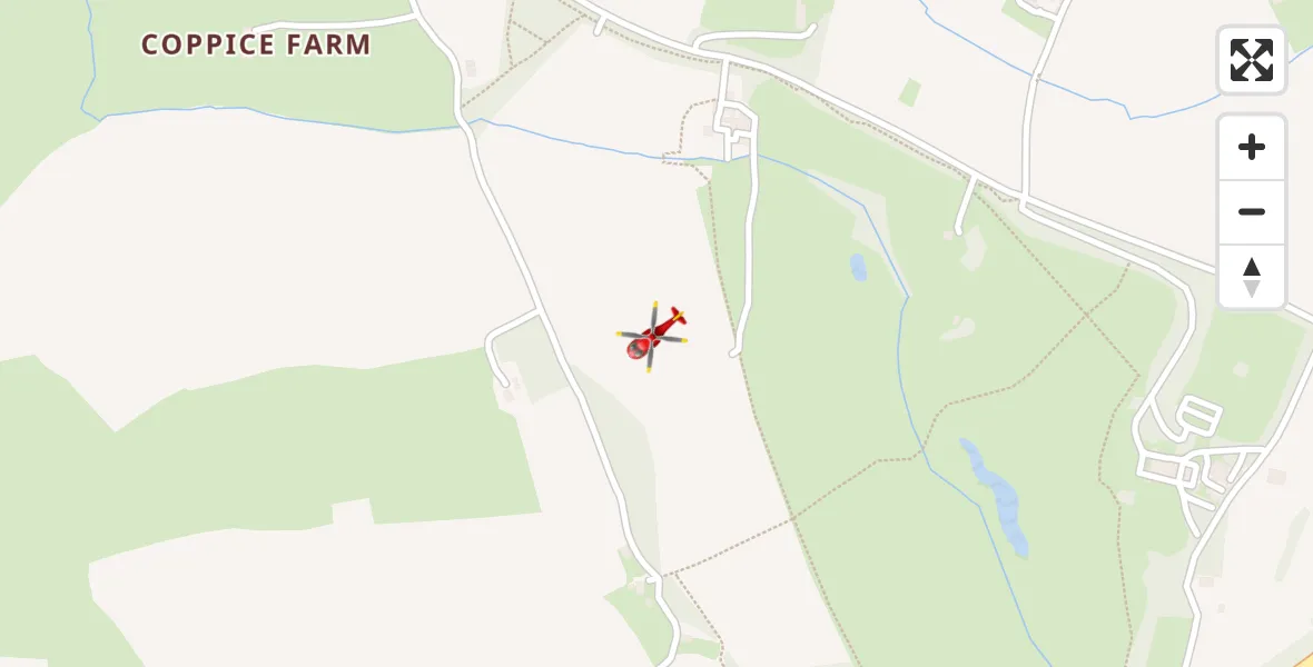 Flight path map showing Air Ambulance Helicopter route from Rockbeare to Rockbeare