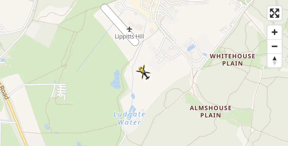 Flight path map showing Police Helicopter route from Metropolitan Police Air Support Unit Lippitts Hill to Metropolitan Police Air Support Unit Lippitts Hill