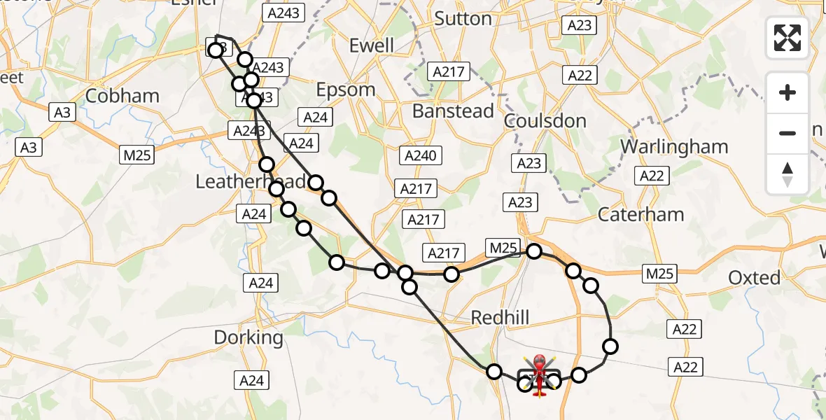 Routekaart van de vlucht: Air Ambulance Helicopter to Redhill Aerodrome