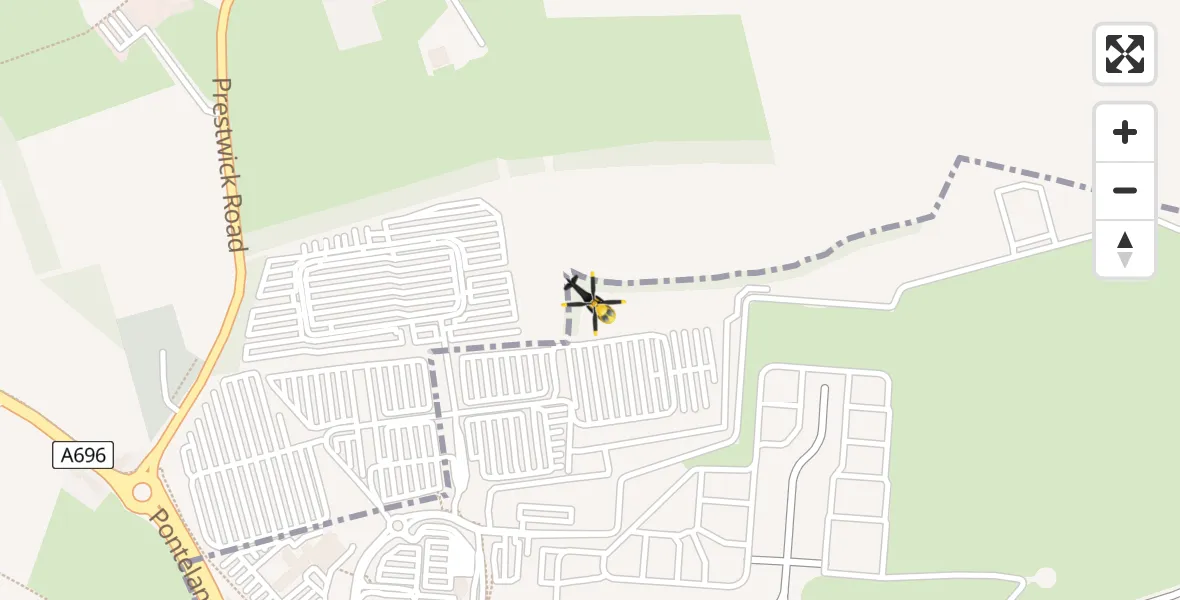 Flight path map showing Police Helicopter route from Newcastle International Airport to Newcastle International Airport