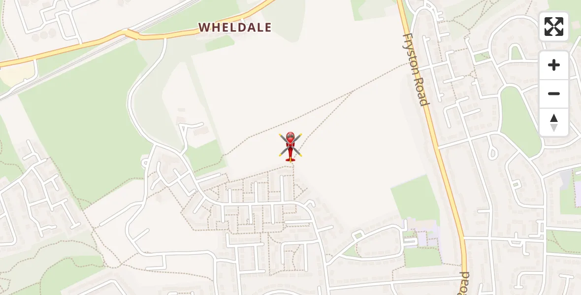 Flight path map showing Air Ambulance Helicopter route from Wheldon to Wheldon