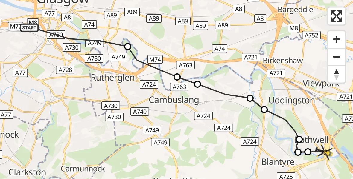 Flight route Police Helicopter Glasgow - Glasgow, 31 March 2026, 07:52