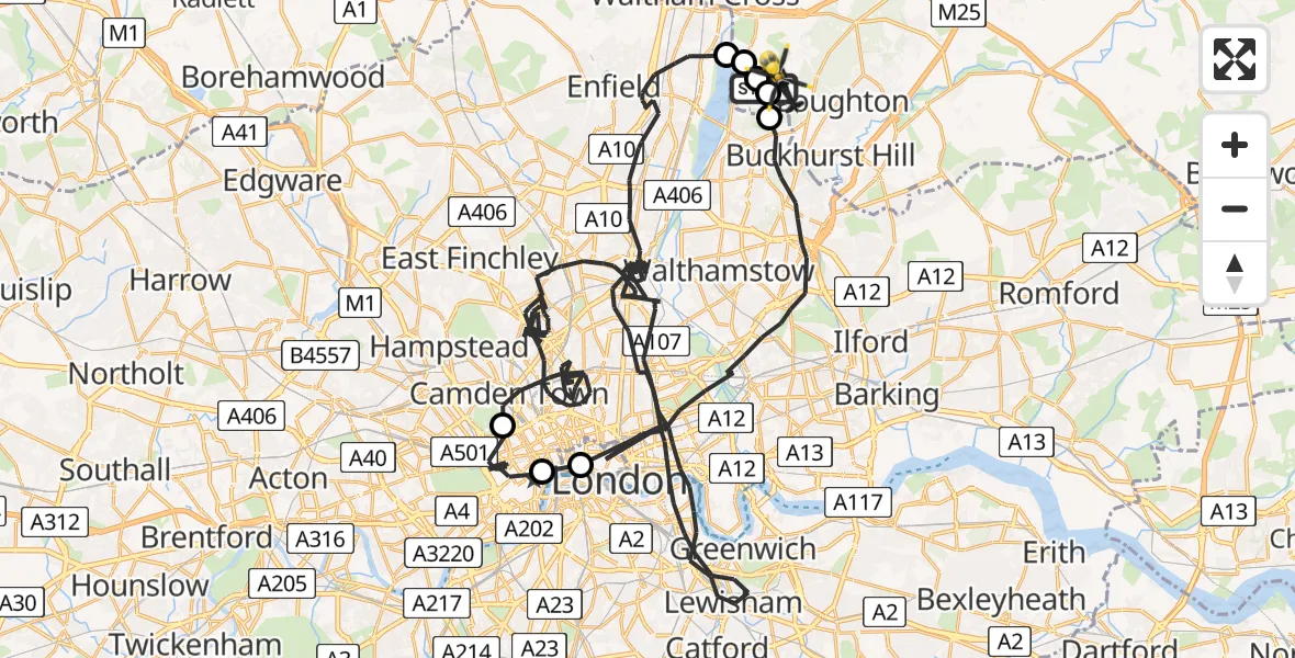 Routekaart van de vlucht: Police Helicopter to Metropolitan Police Air Support Unit Lippitts Hill