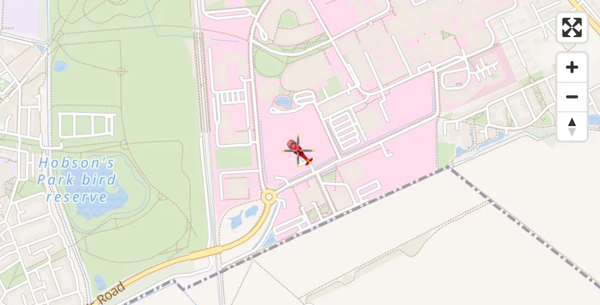Flight path map showing Air Ambulance Helicopter route from Papworth Hospital to Papworth Hospital