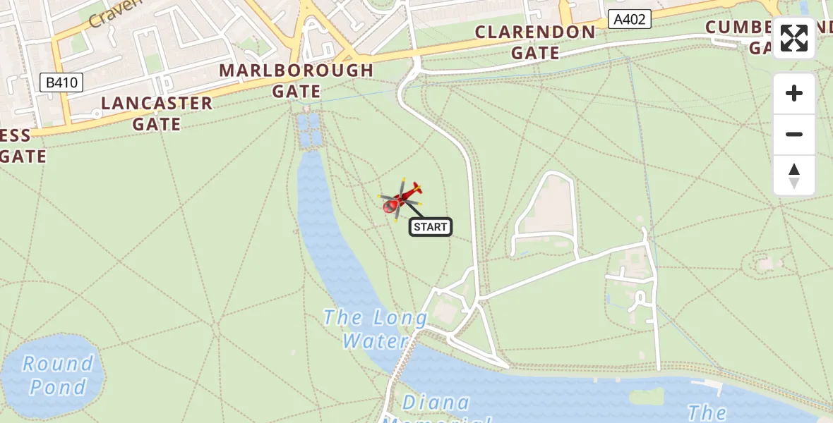 Routekaart van de vlucht: Air Ambulance Helicopter to City of Westminster, West Carriage Drive
