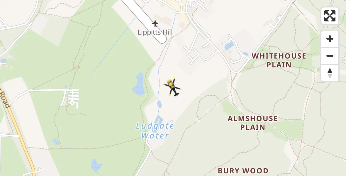 Flight path map showing Police Helicopter route from Metropolitan Police Air Support Unit Lippitts Hill to Metropolitan Police Air Support Unit Lippitts Hill