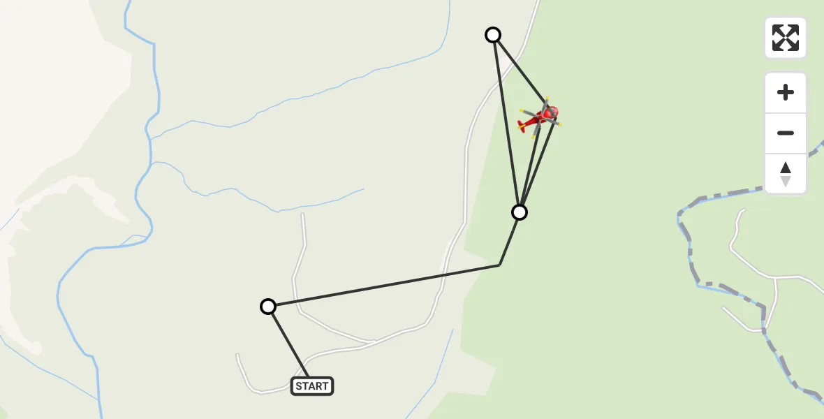 Flight path map showing Air Ambulance Helicopter route from Powys to Four Falls Trail