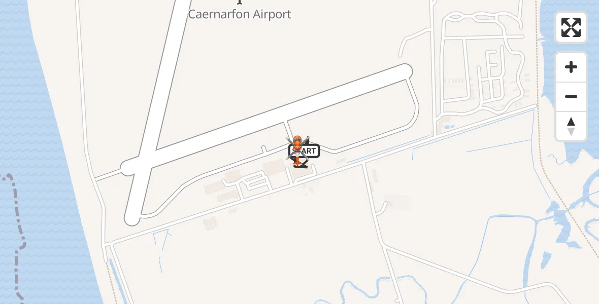 Flight path map showing Coastguard Helicopter route from Caernarfon Airport to Caernarfon Airport