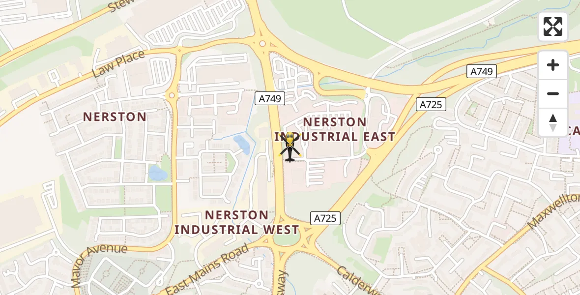 Flight path map showing Police Helicopter route from Nerston Village to Nerston Village