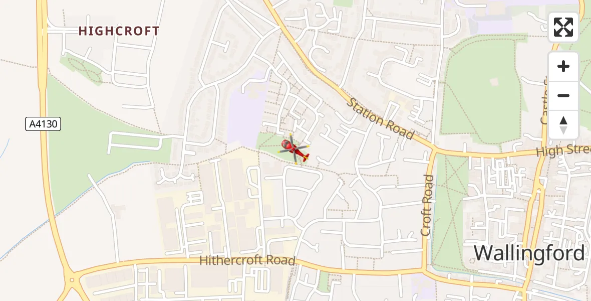 Flight path map showing Air Ambulance Helicopter route from Wallingford to Wallingford