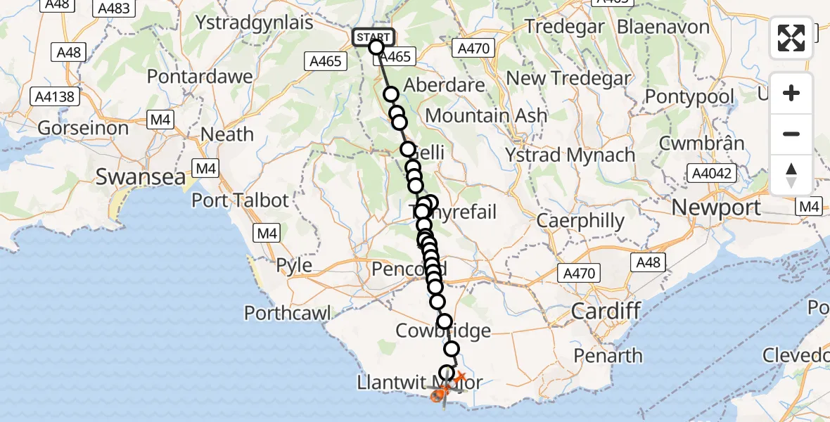 Routekaart van de vlucht: Coastguard Helicopter to MOD St Athan