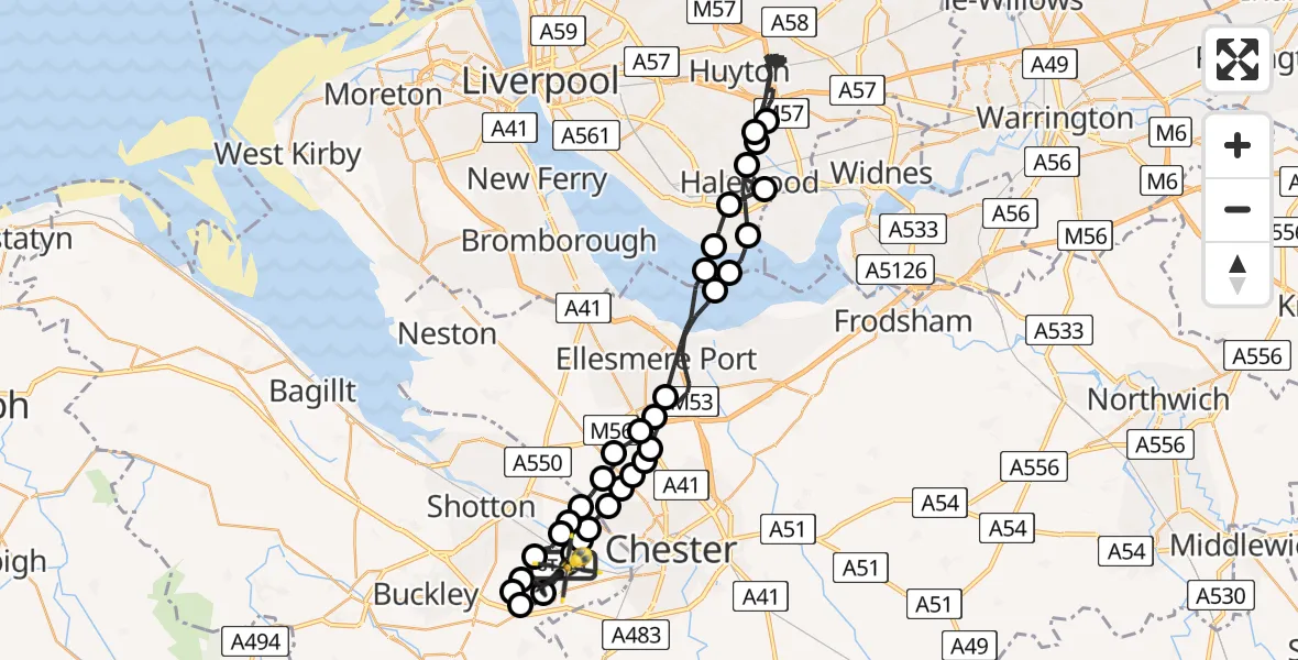 Flight path map showing Police Helicopter route from Hawarden Airport to Hawarden Airport