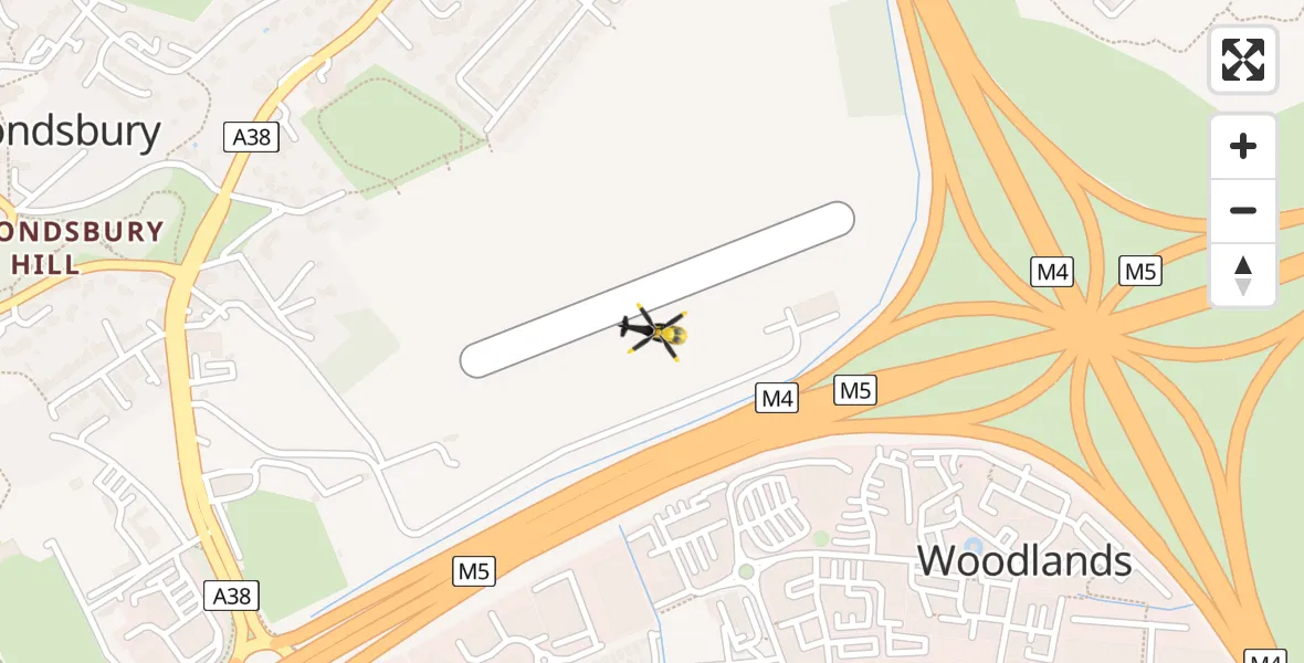 Flight path map showing Police Helicopter route from Almondsbury Helicopter Base to Almondsbury Helicopter Base