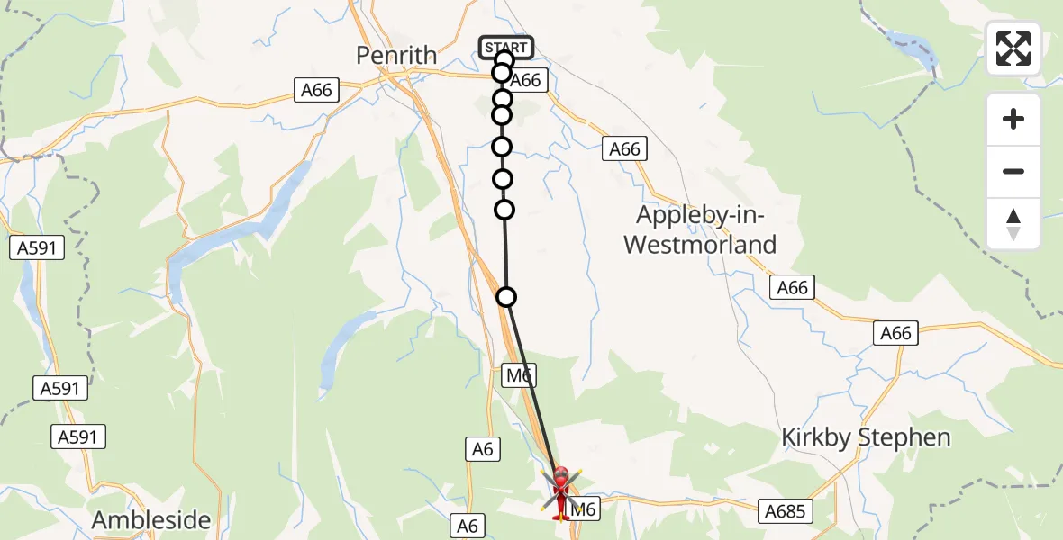 Routekaart van de vlucht: Air Ambulance Helicopter to Tebay, Pikestone Lane