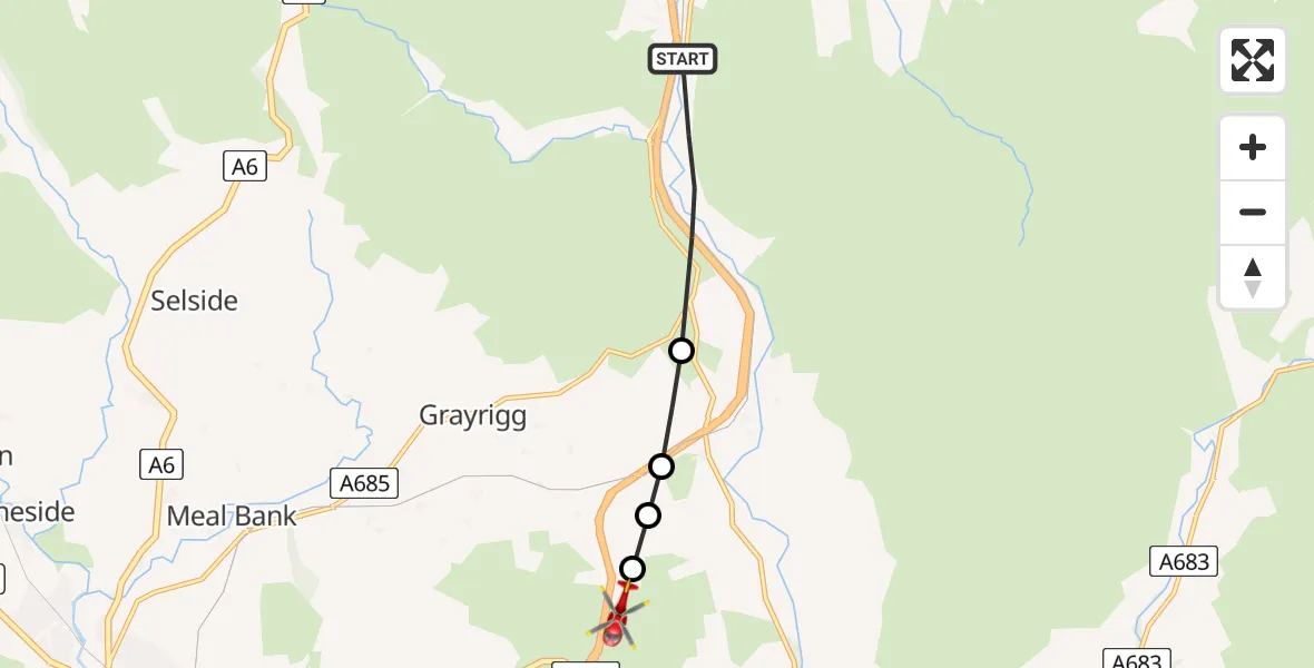 Routekaart van de vlucht: Air Ambulance Helicopter to Old Scotch Road