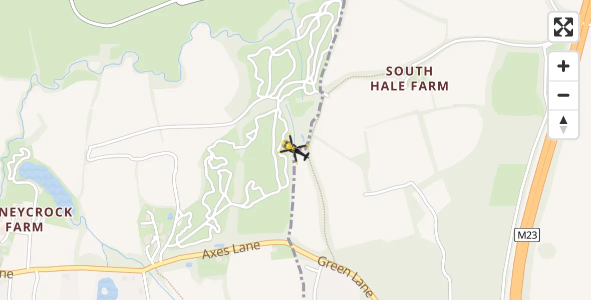 Flight path map showing Police Helicopter route from Tandridge to Tandridge