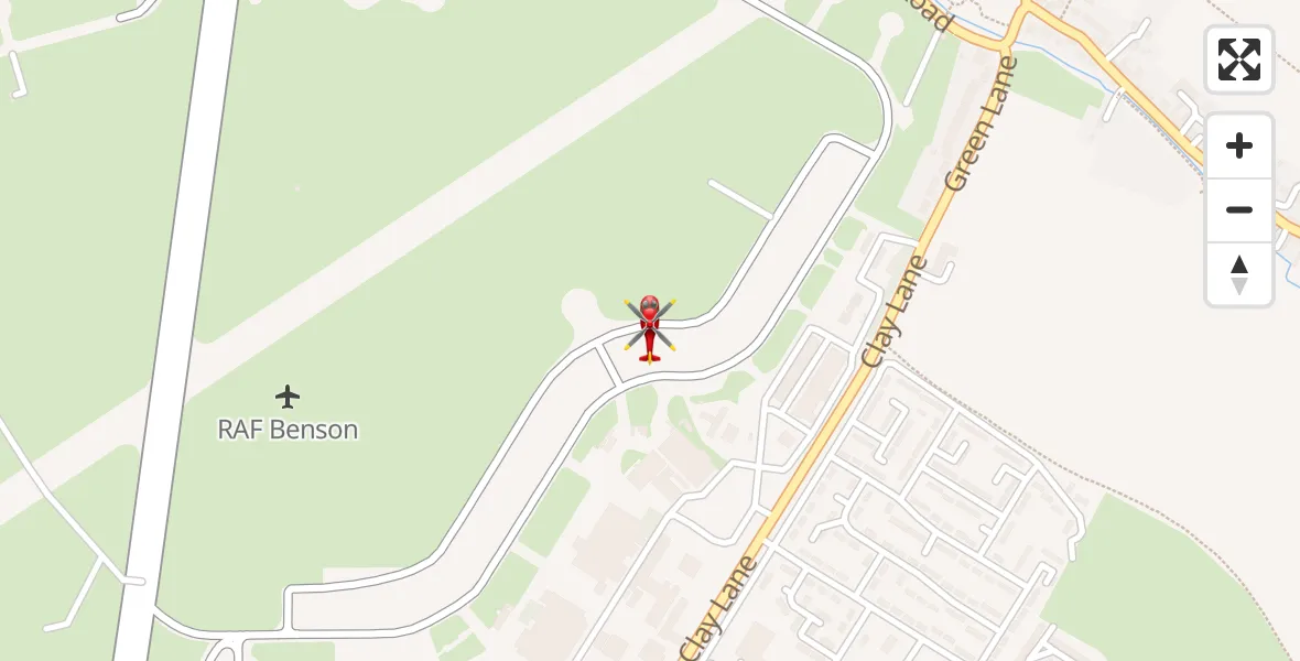 Flight path map showing Air Ambulance Helicopter route from RAF Benson to RAF Benson